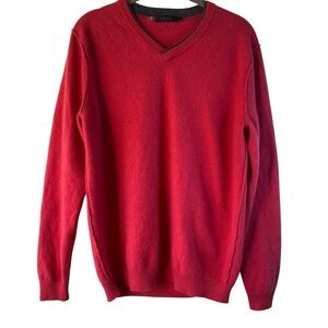 Forte Women 100% Cashmere Classic Candy Apple Red VNeck Longsleeve Sweater SZ L